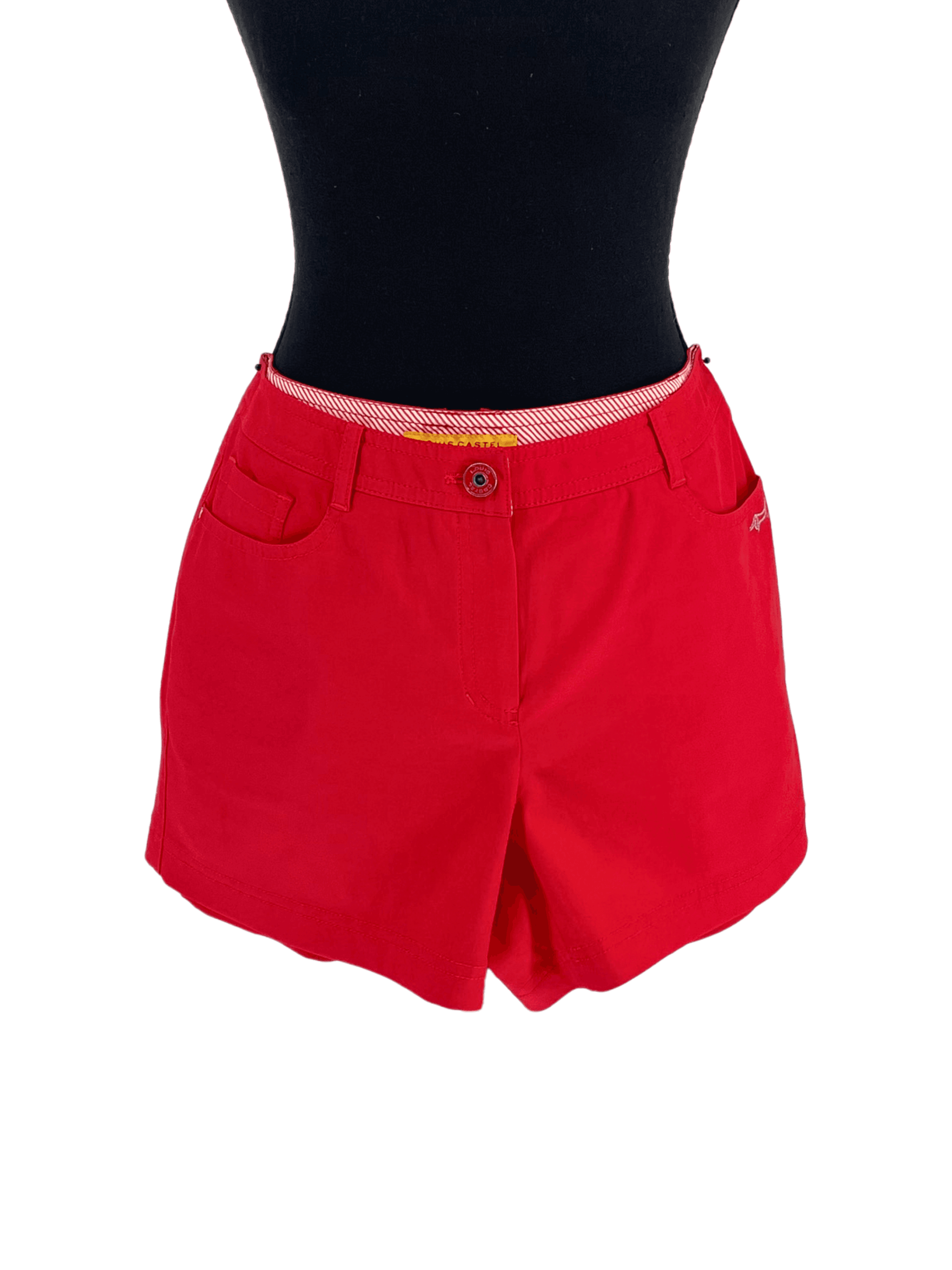 Louis Castel size small in red golf shorts, Frente. Condición: Good.